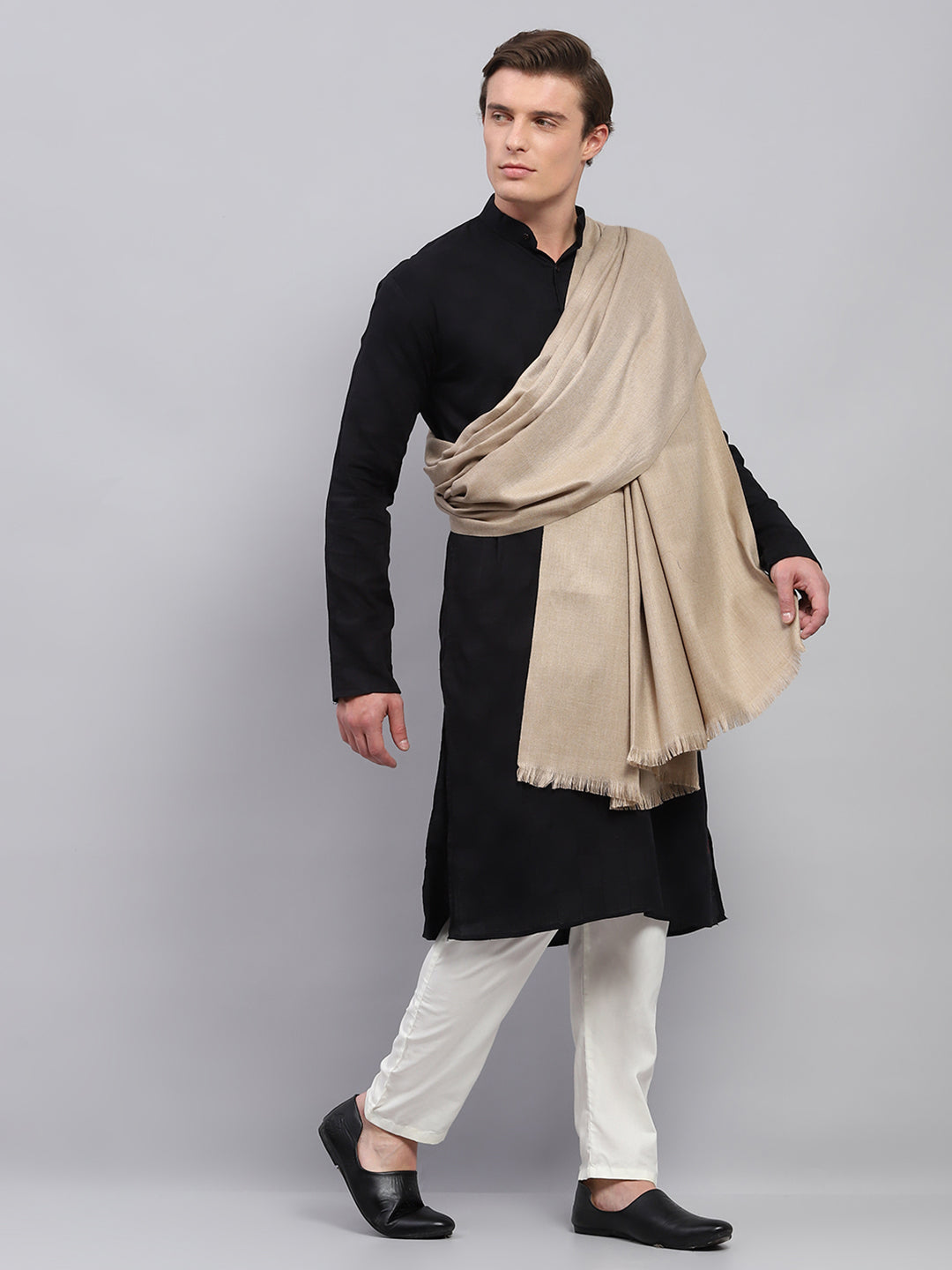 Men Beige Solid Lohi Shawl