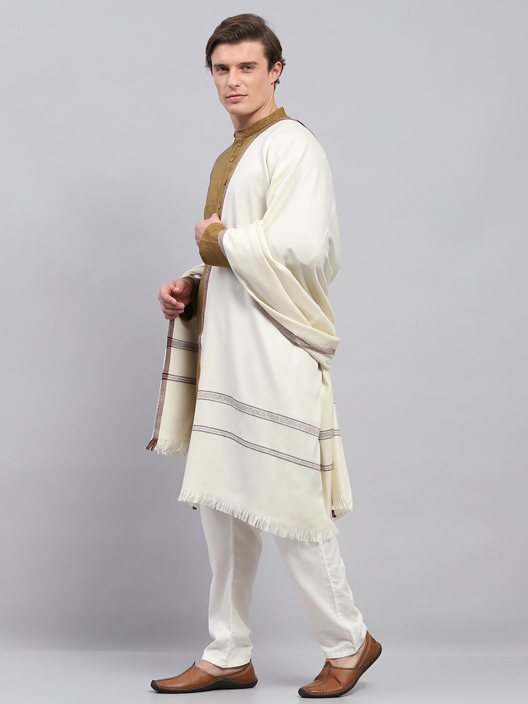 Men Cream Solid Lohi Shawl