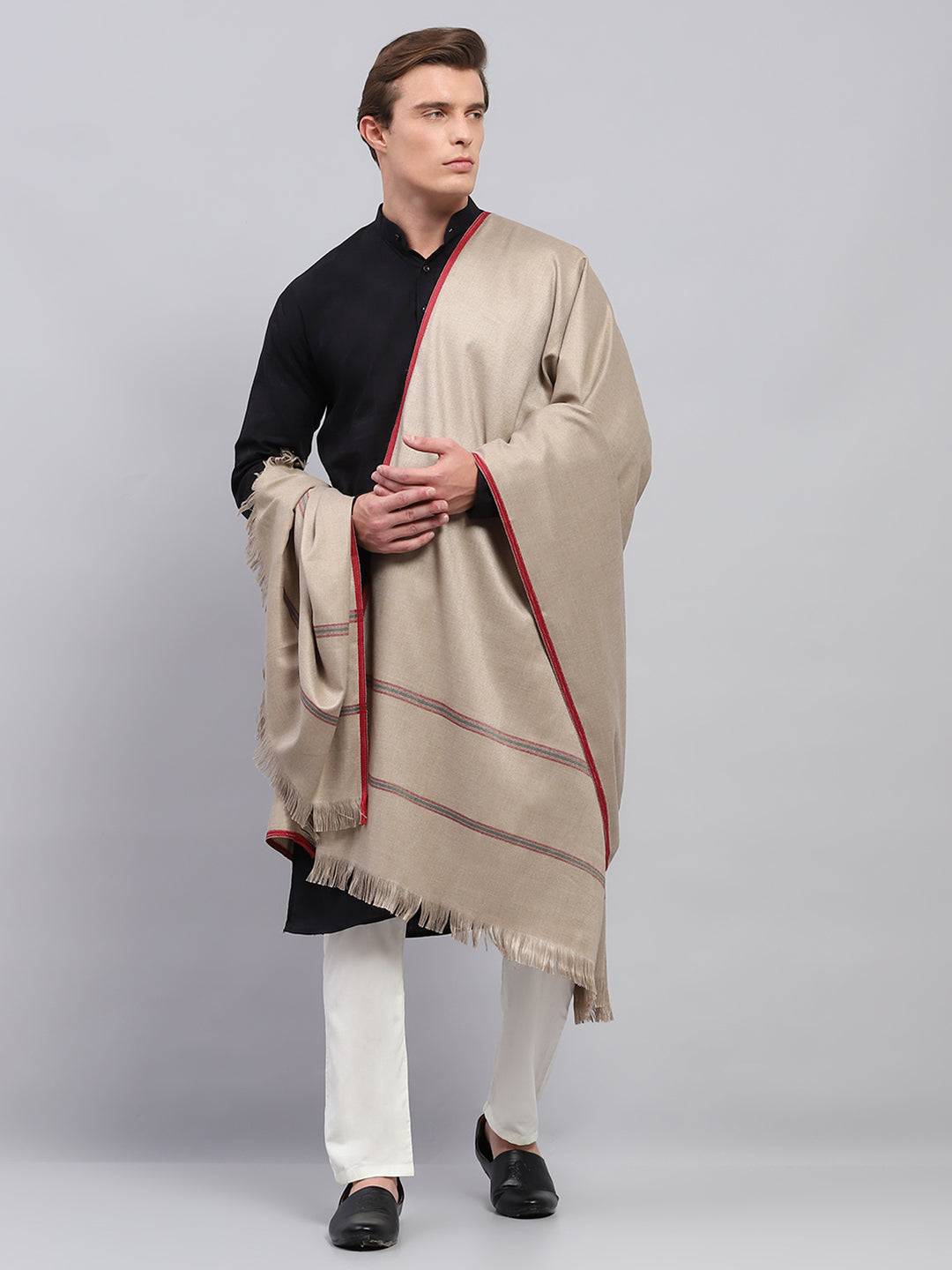 Men Beige Solid Lohi Shawl