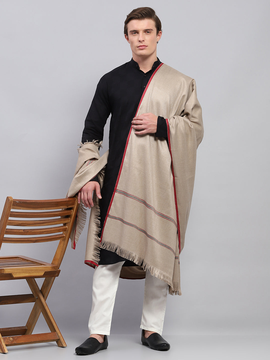 Men Beige Solid Lohi Shawl