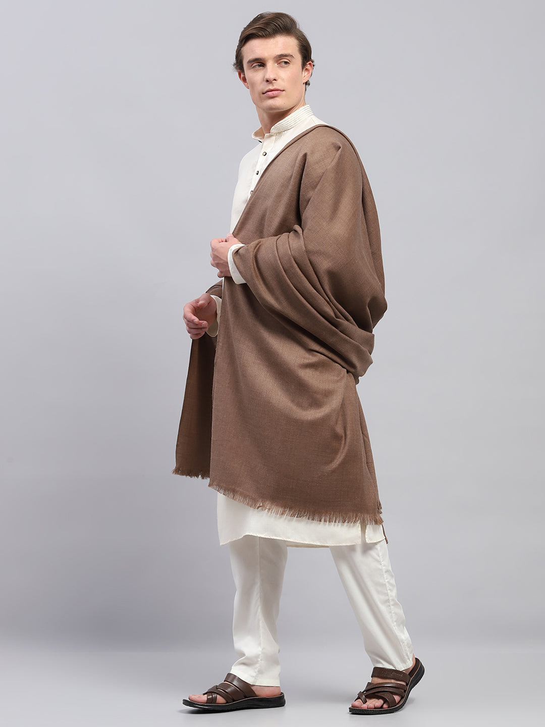 Men Brown Solid Lohi Shawl