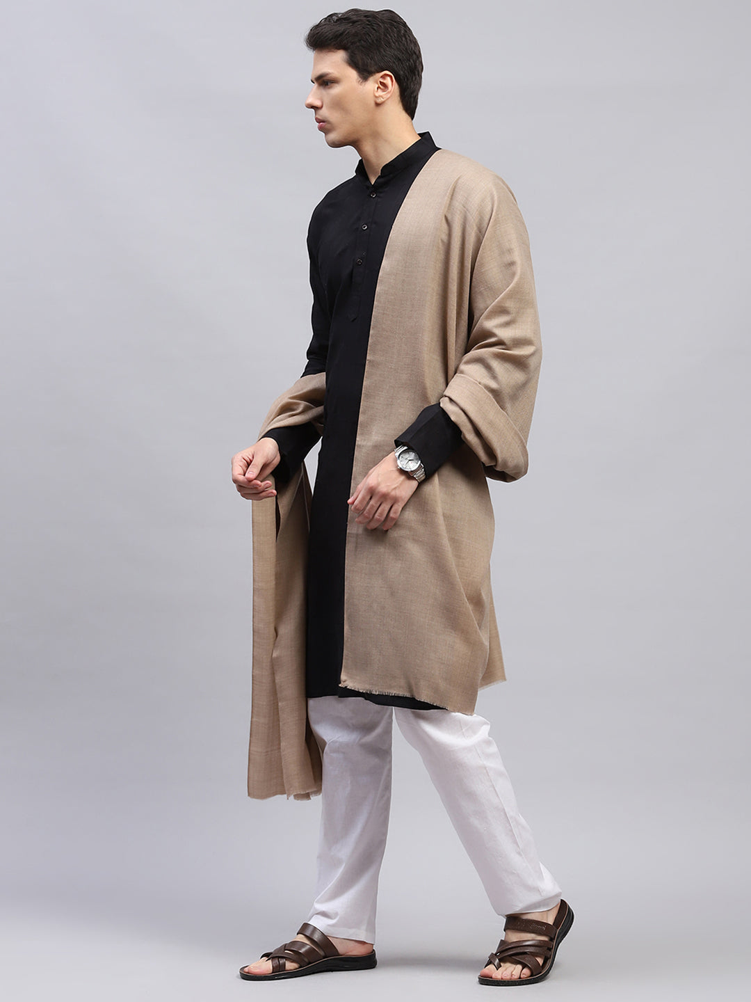 Men Beige Solid Lohi Shawl