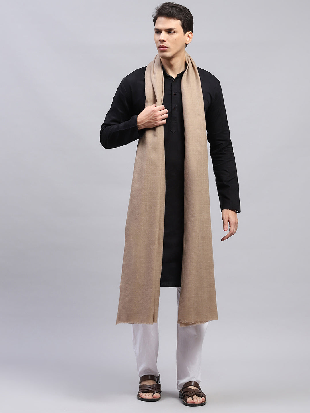 Men Beige Solid Lohi Shawl