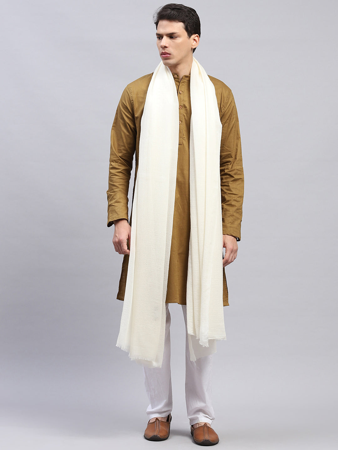 Men Cream Solid Lohi Shawl