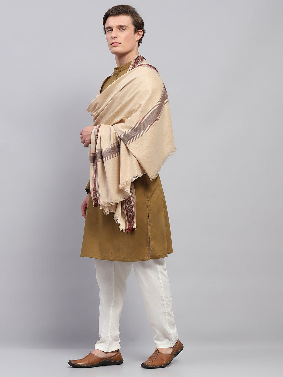 Men Beige Solid Lohi Shawl