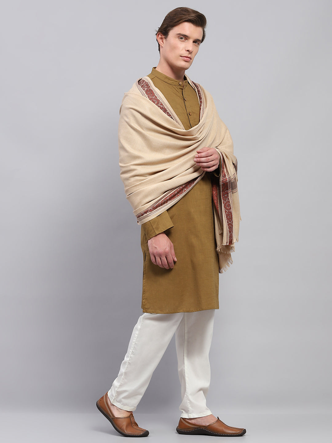 Men Beige Solid Lohi Shawl