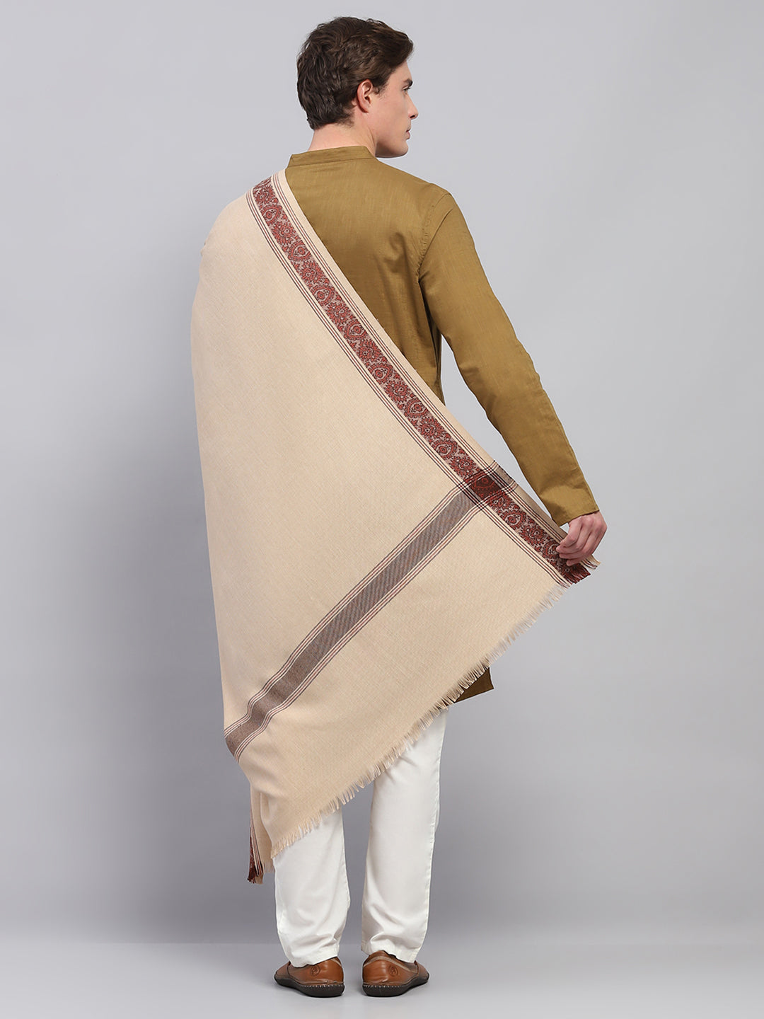 Men Beige Solid Lohi Shawl