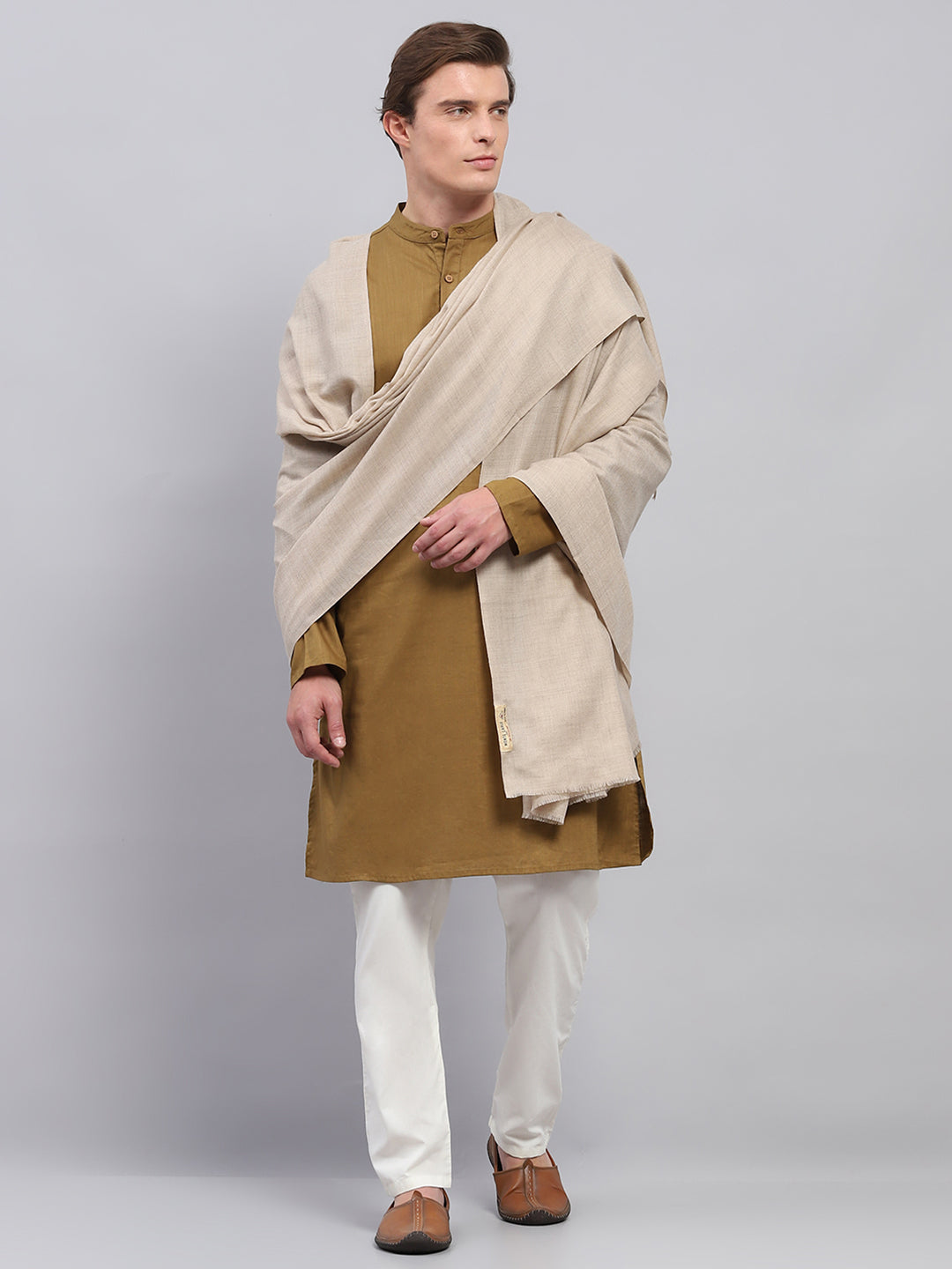 Men Beige Solid Lohi Shawl