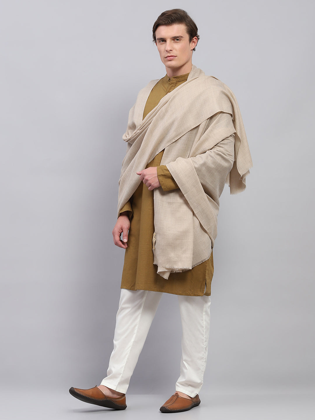 Men Beige Solid Lohi Shawl