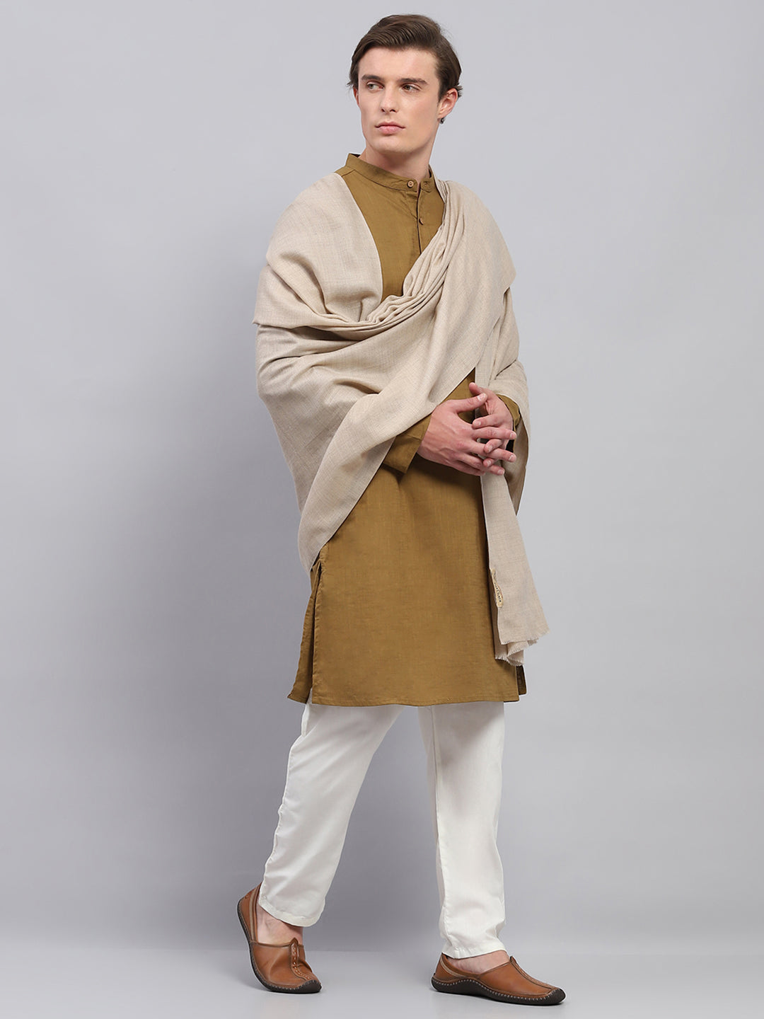 Men Beige Solid Lohi Shawl