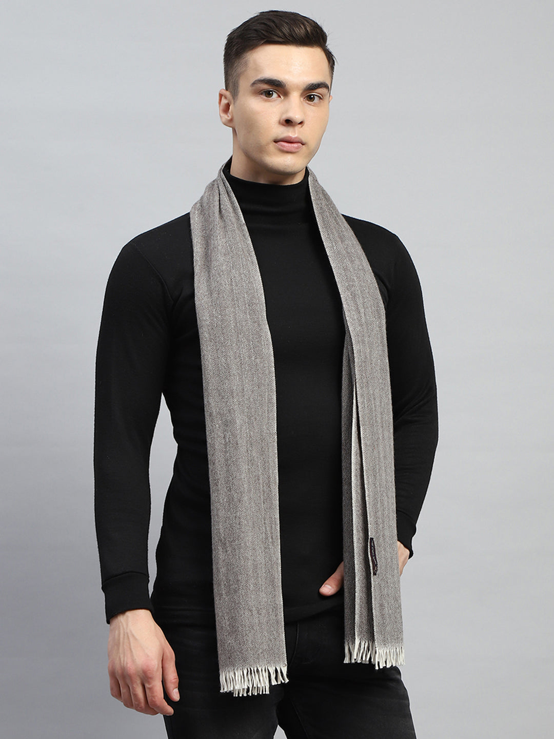 Men Grey Self Design Muffler