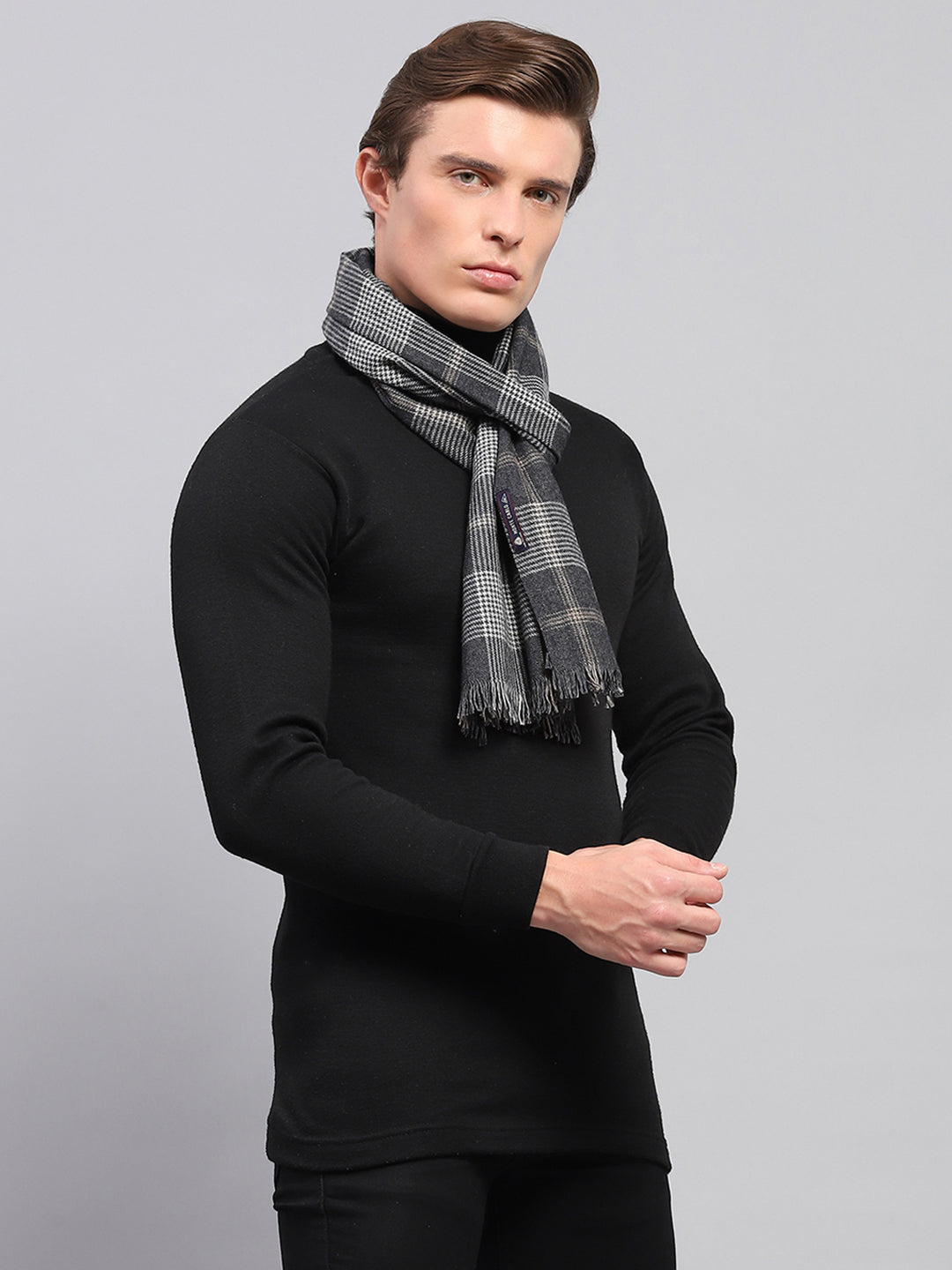 Men Grey Self Design Muffler