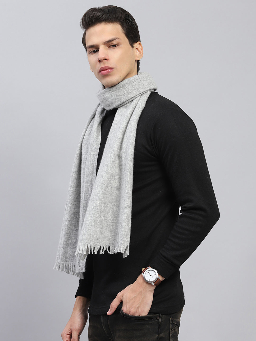 Men Grey Solid Muffler