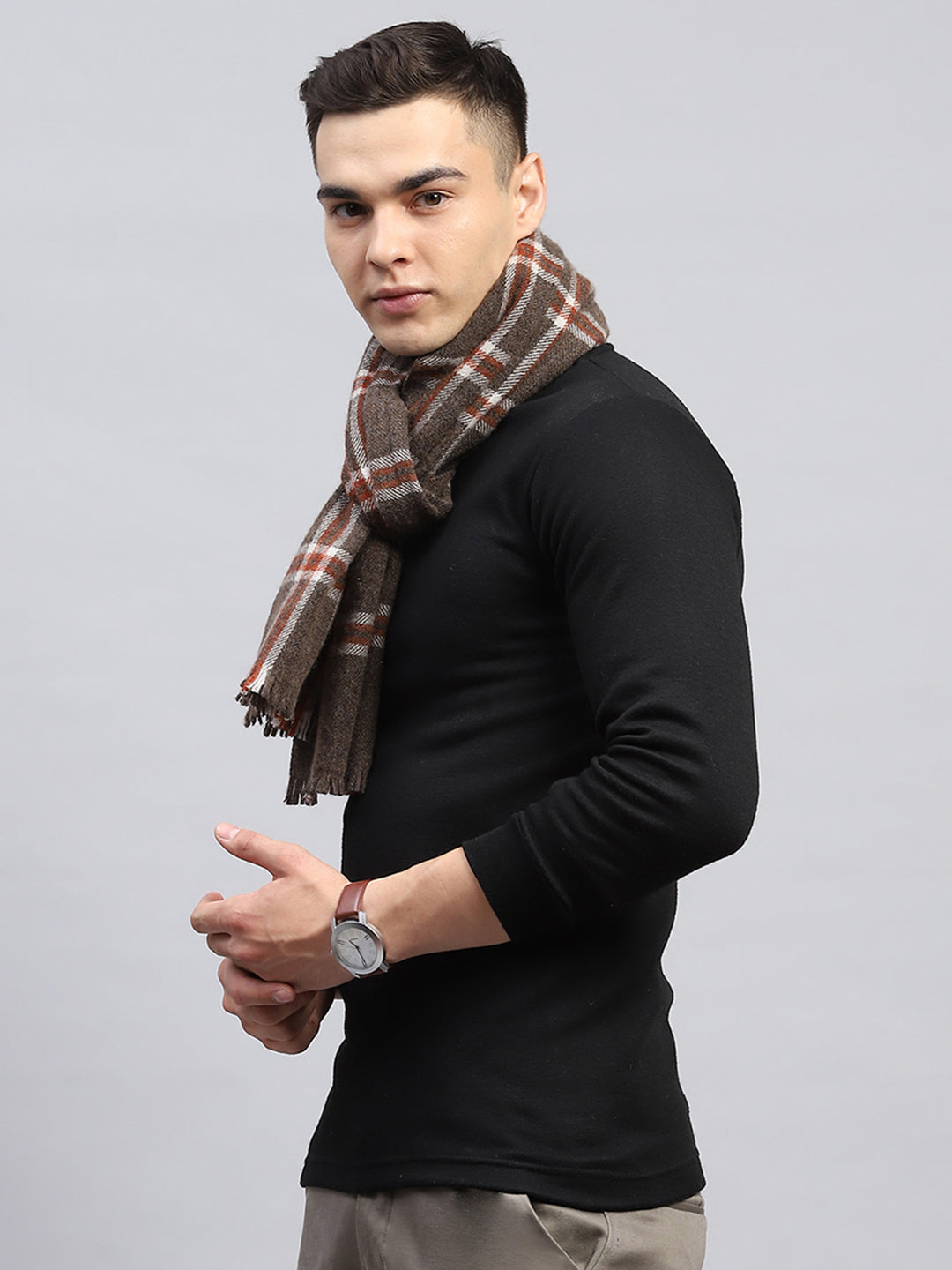 Men Brown Check Muffler