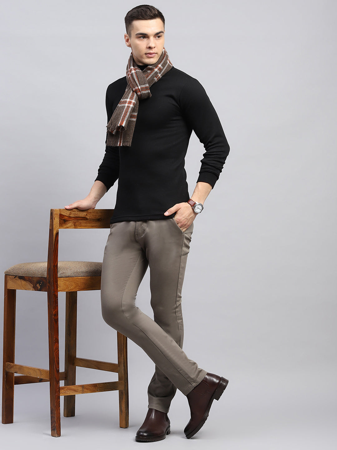 Men Brown Check Muffler