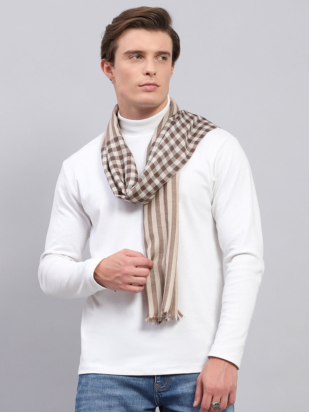 Men Beige Self Design Muffler