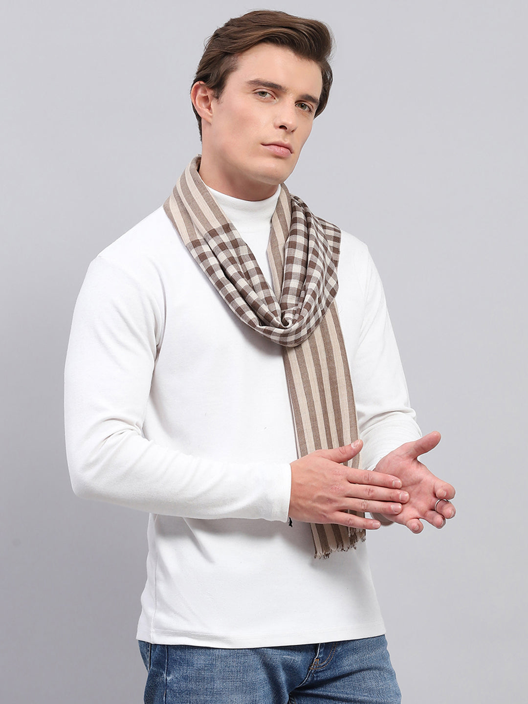 Men Beige Self Design Muffler