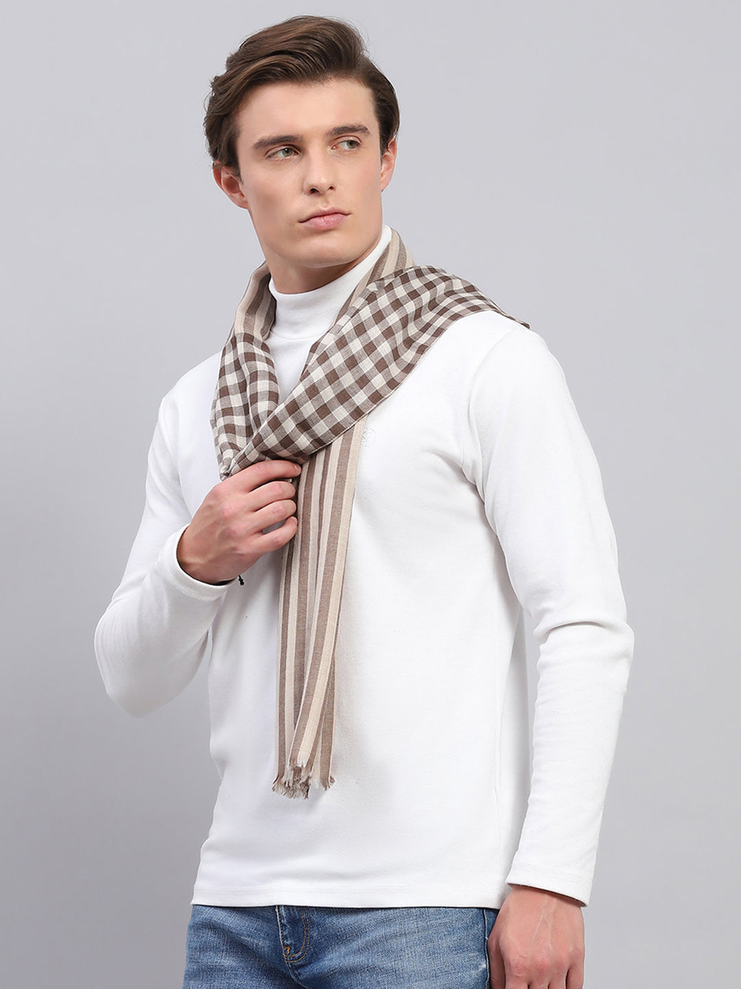 Men Beige Self Design Muffler