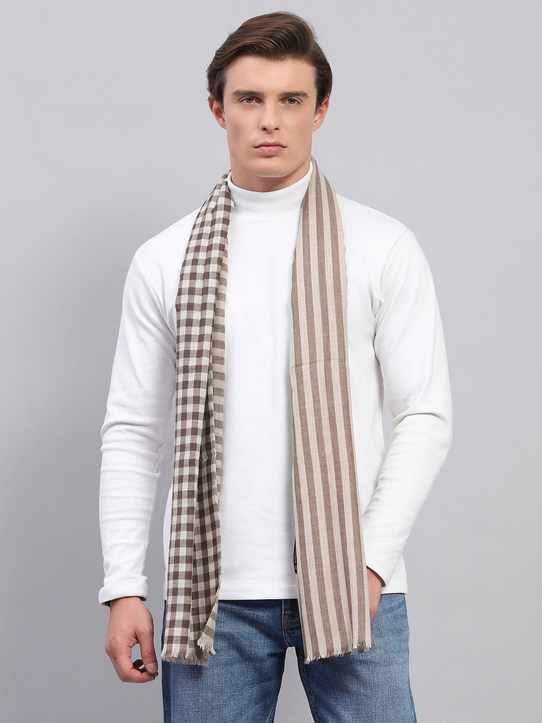 Men Beige Self Design Muffler