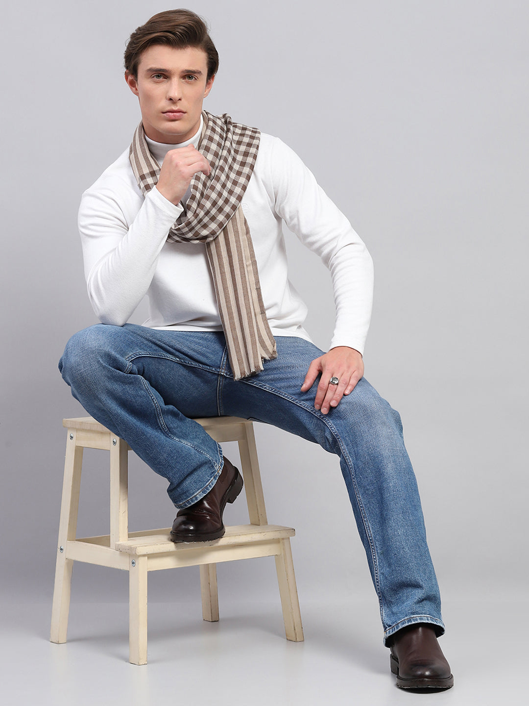 Men Beige Self Design Muffler