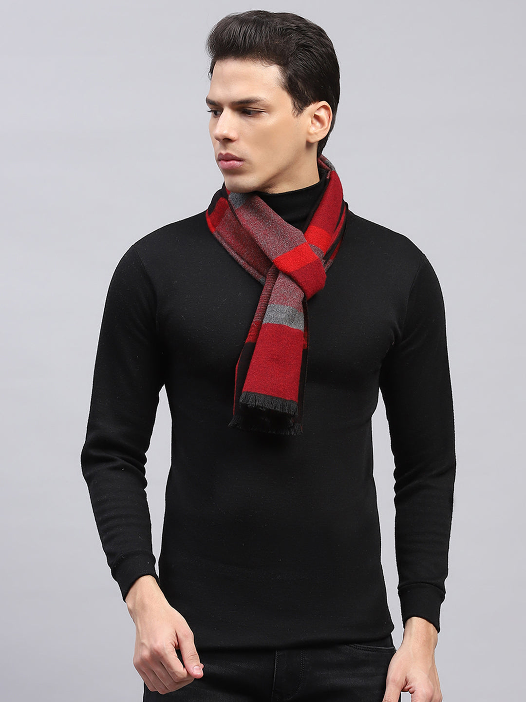 Men Maroon & Black Self Design Muffler