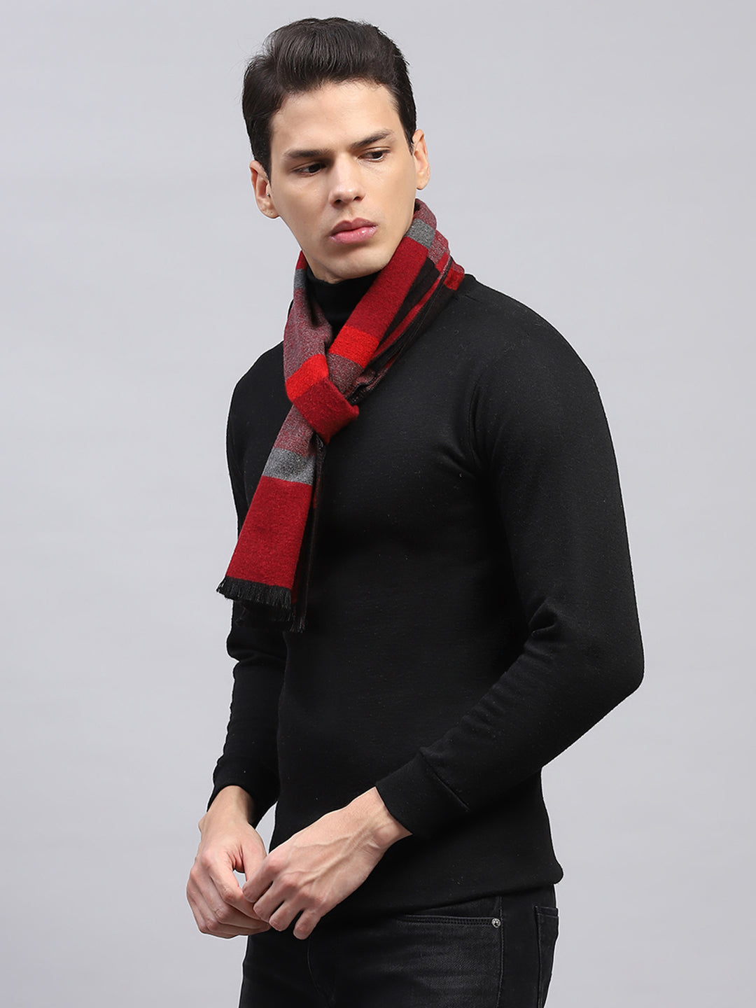 Men Maroon & Black Self Design Muffler