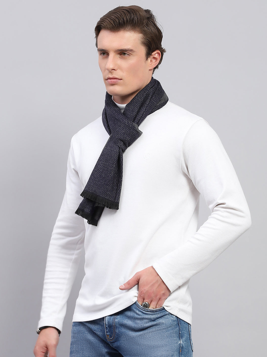 Men Navy Blue Self Design Muffler