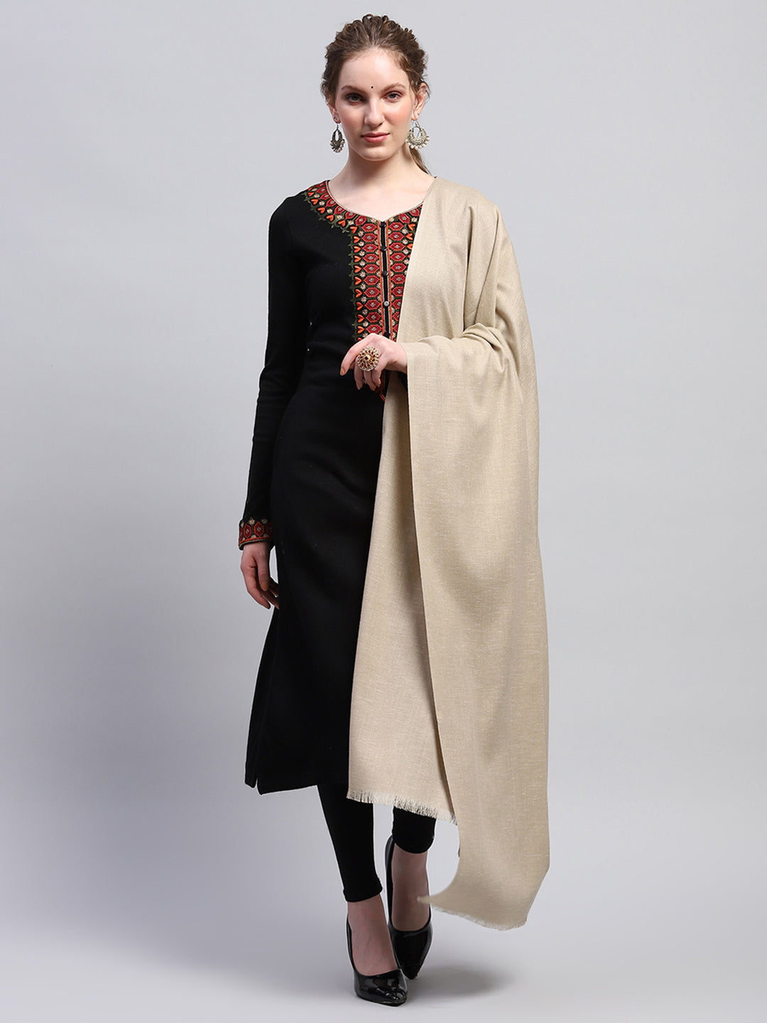 Women Beige Solid Shawl