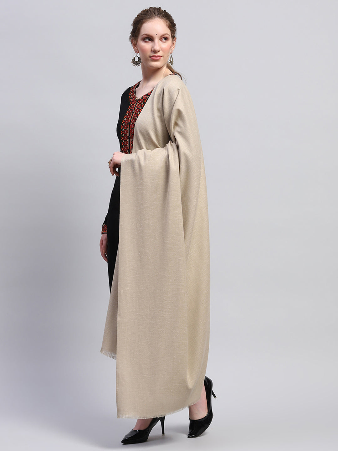 Women Beige Solid Shawl