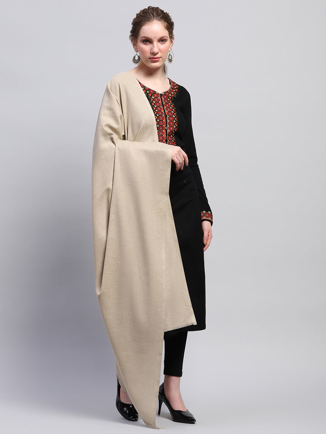 Women Beige Solid Shawl