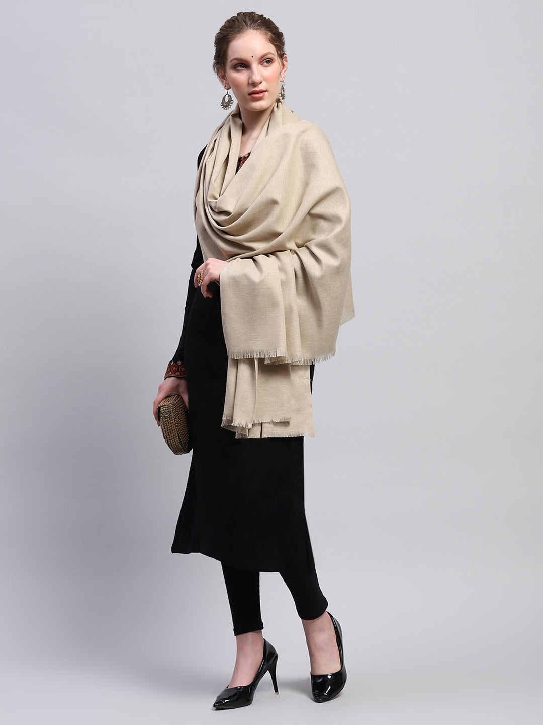 Women Beige Solid Shawl