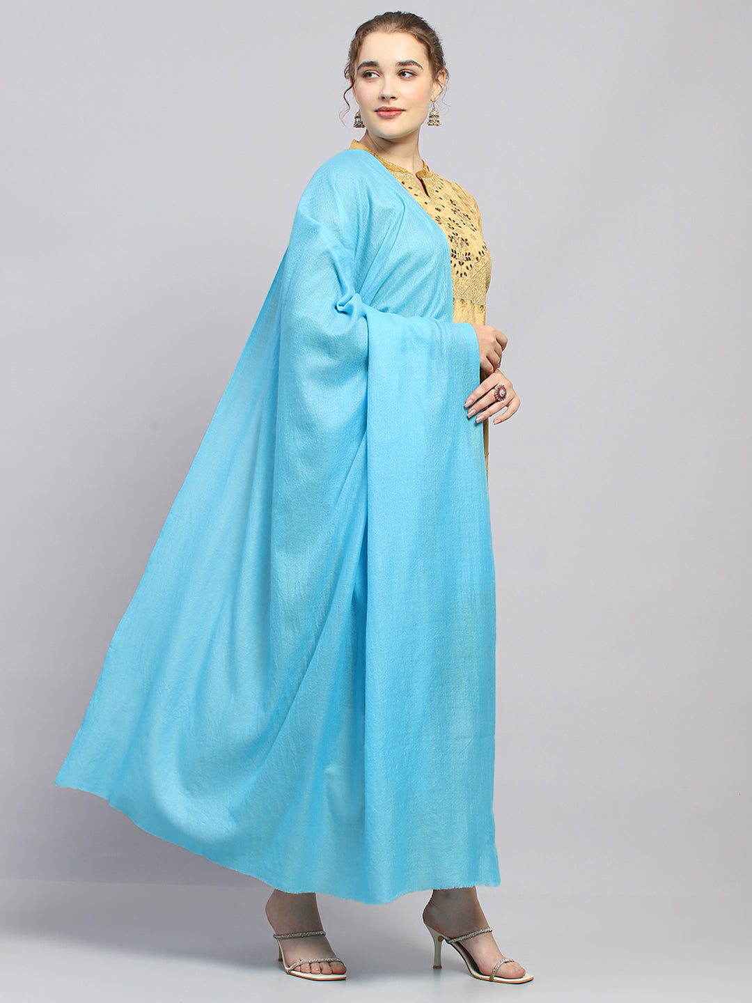 Women Sky Blue Solid Shawl