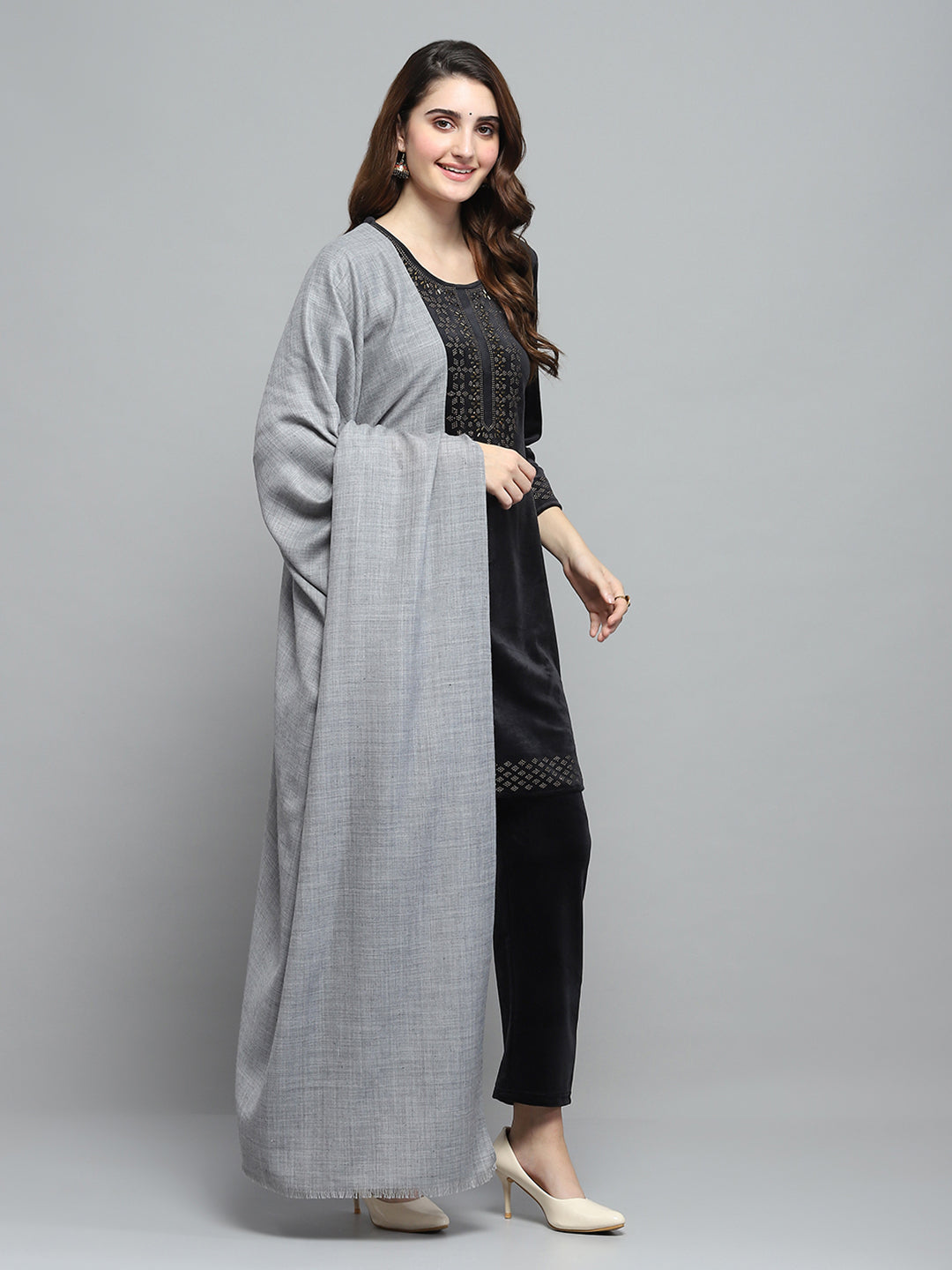 Women Grey Solid Shawl