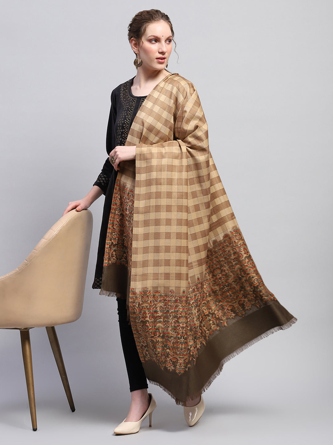 Women Multicolor Check Shawl