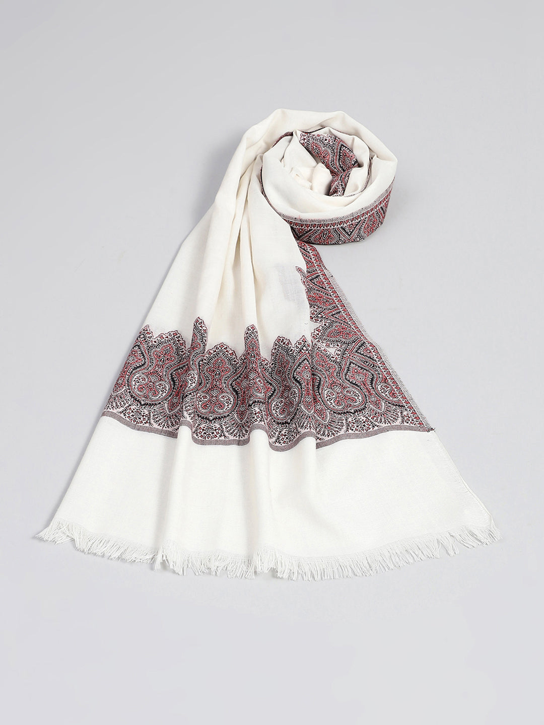 Women Off White Self Design Shawl