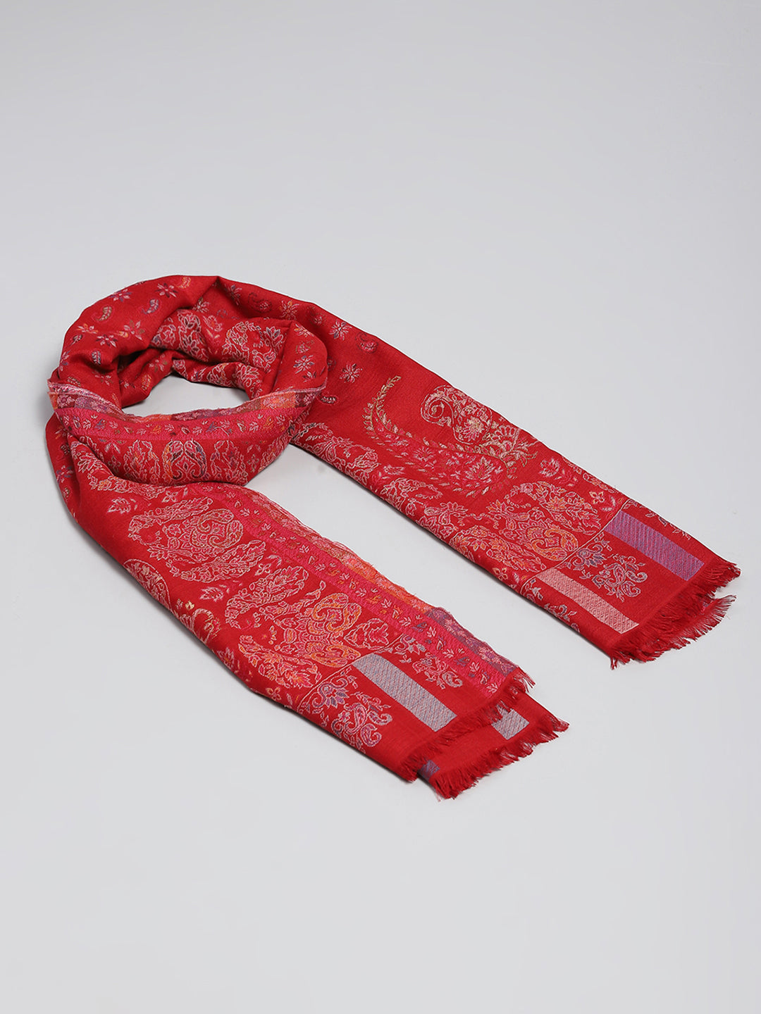 Women Red Self Design Shawl