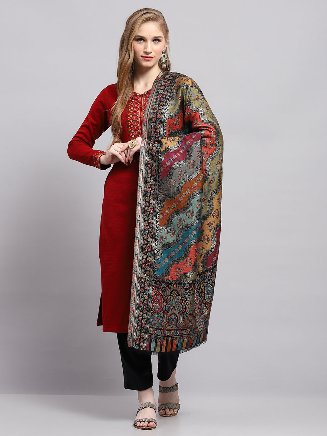 Women Multicolor Self Design Shawl