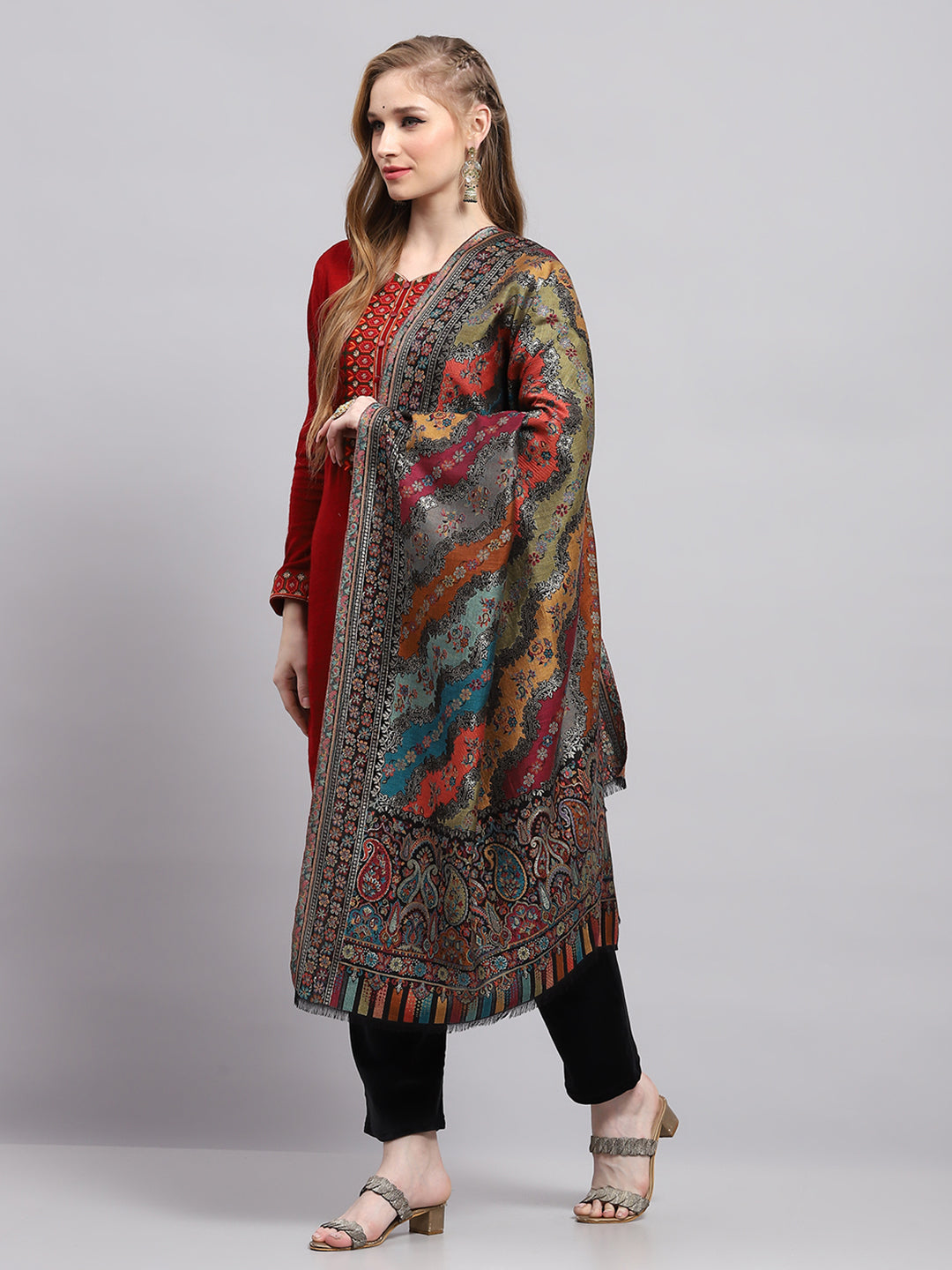 Women Multicolor Self Design Shawl