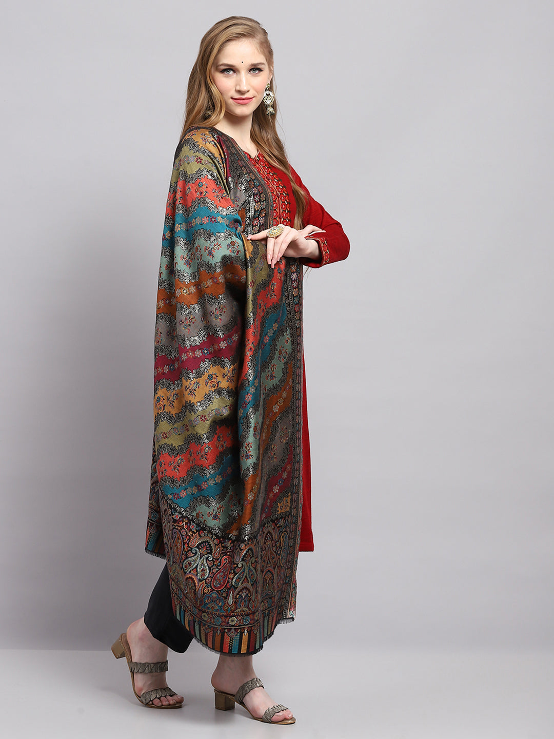 Women Multicolor Self Design Shawl