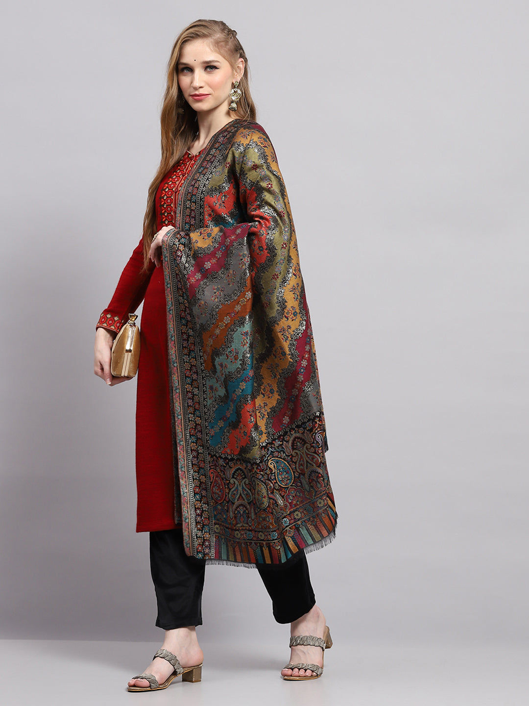 Women Multicolor Self Design Shawl