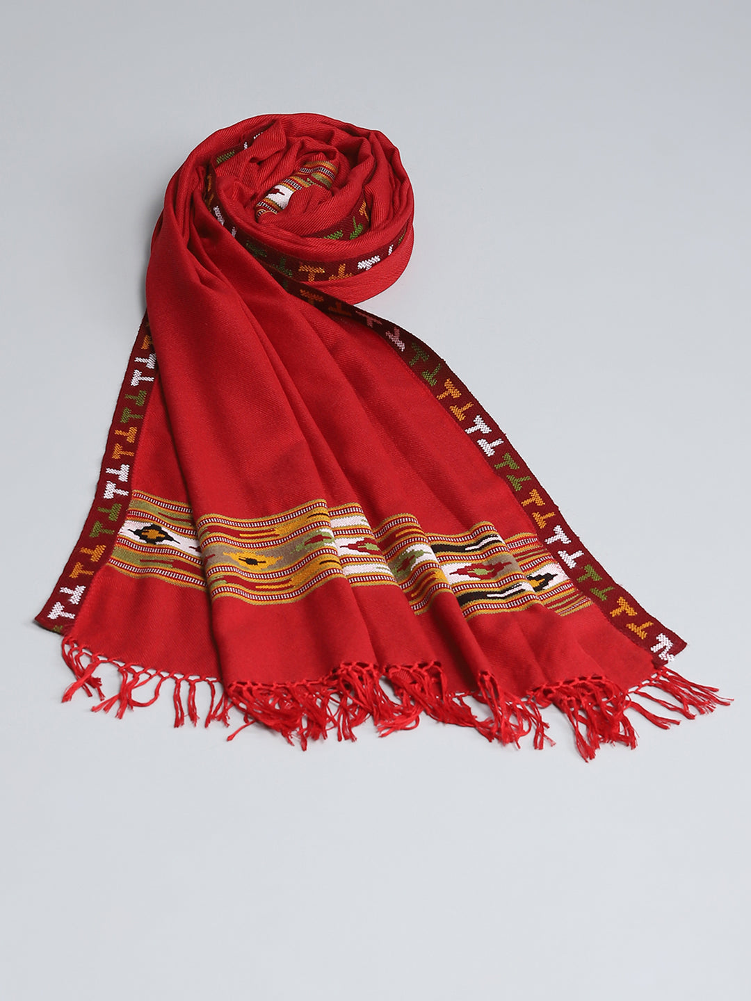 Women Red Self Design Shawl