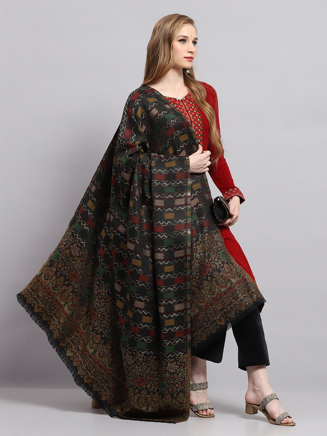 Women Multicolor Self Design Shawl