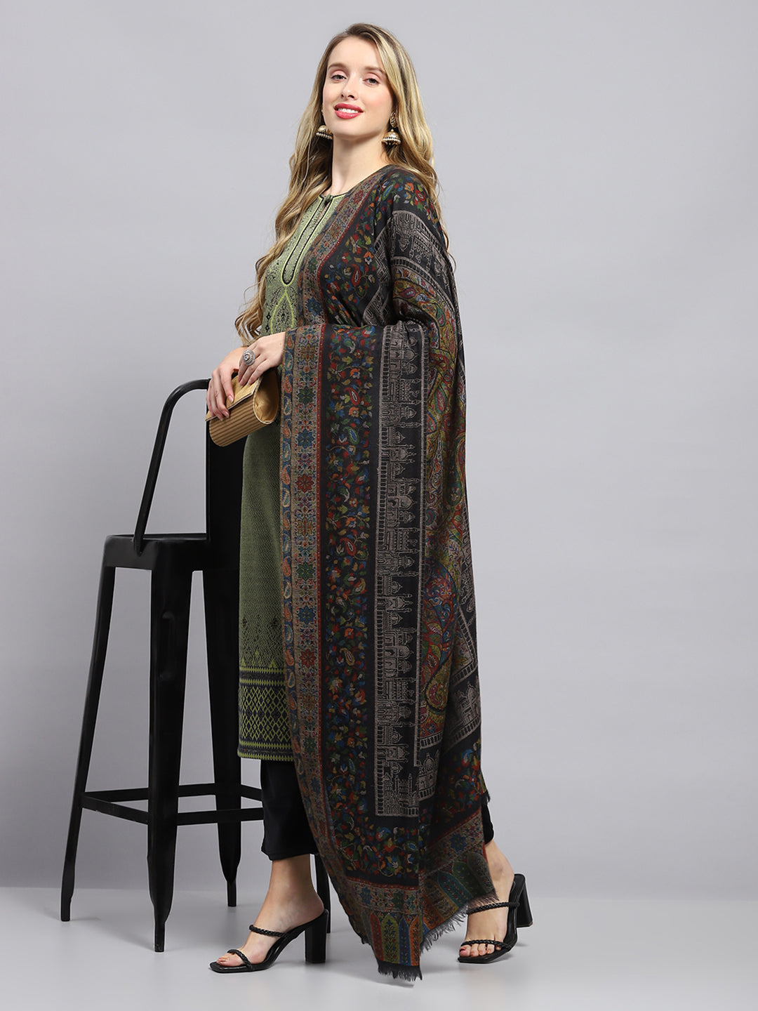 Women Multicolor Self Design Shawl