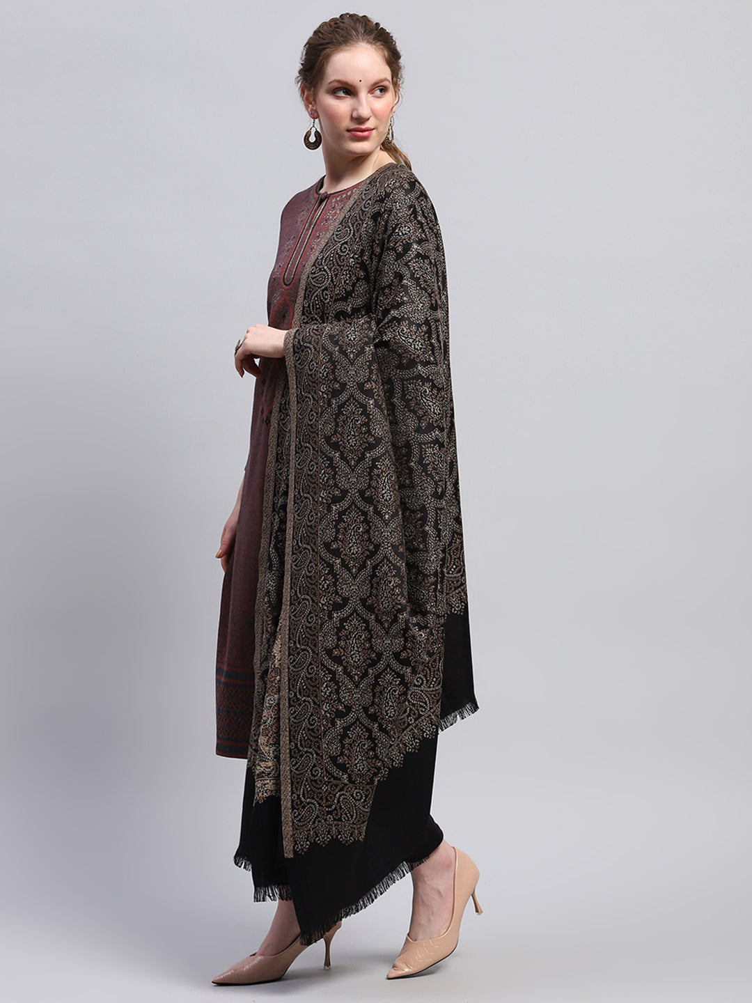 Women Black Self Design Shawl