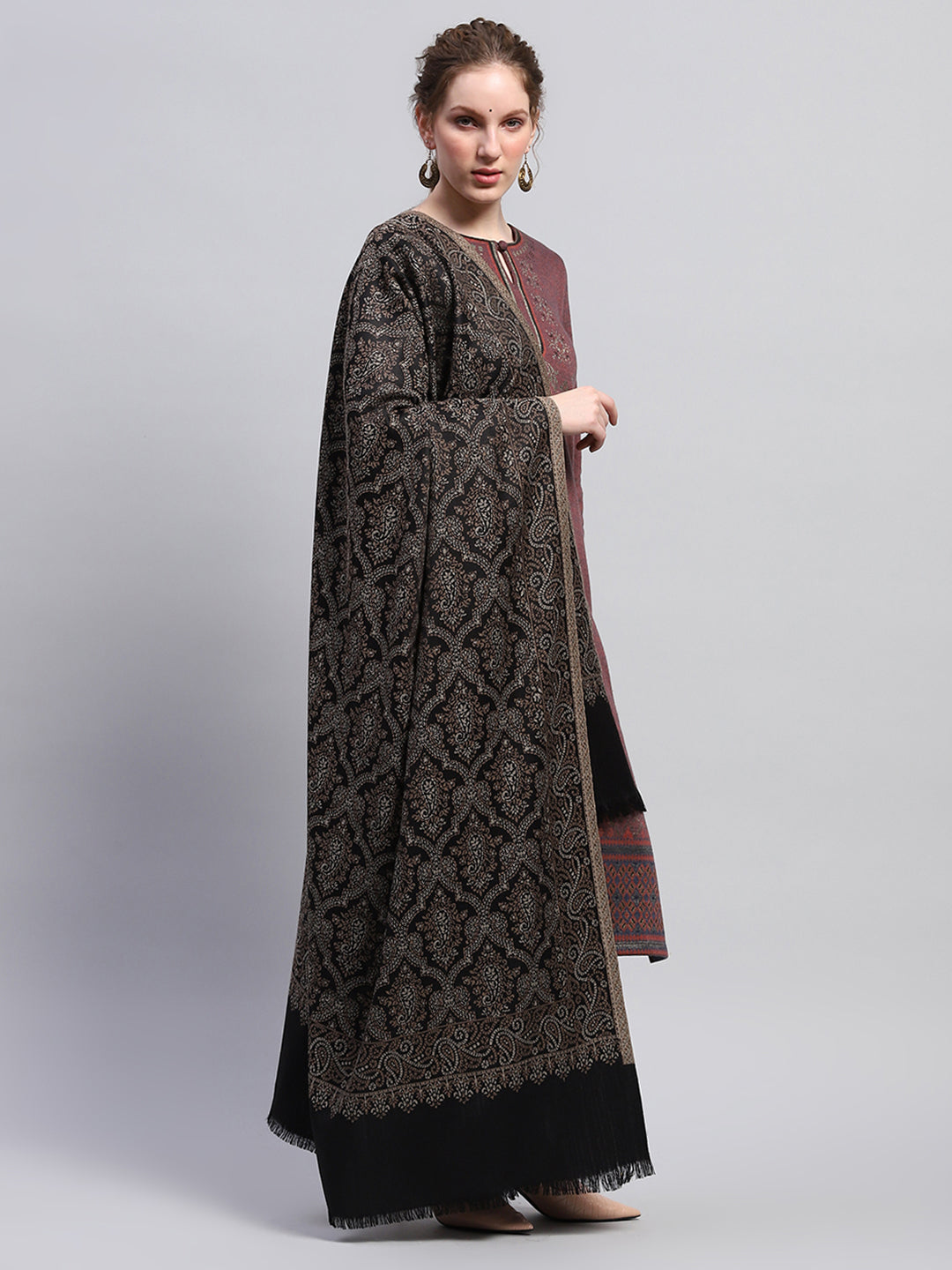 Women Black Self Design Shawl