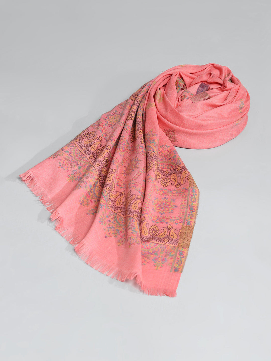 Women Peach Self Design Shawl