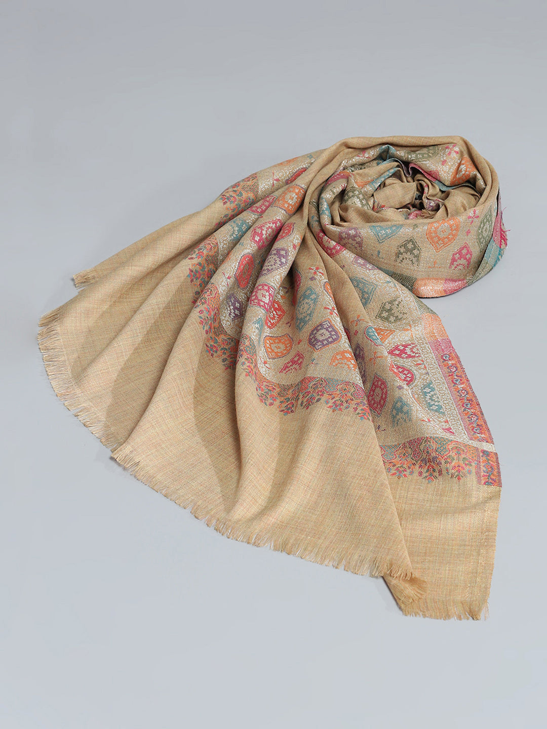 Women Khaki Self Design Shawl