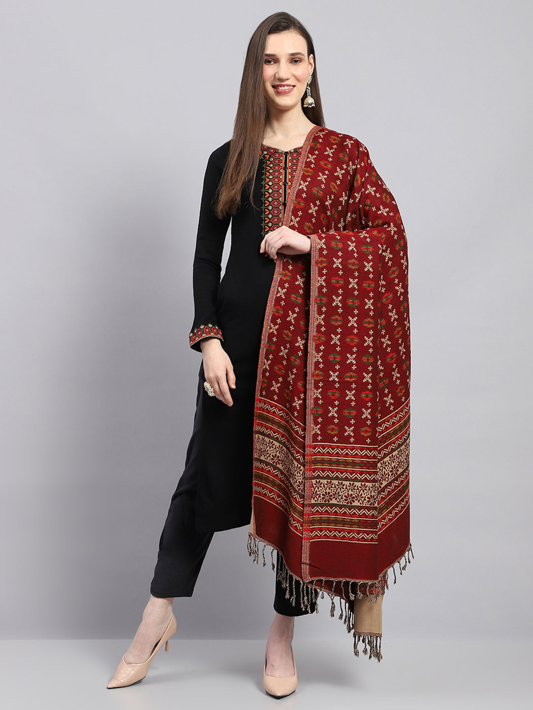 Women Multicolor Self Design Shawl