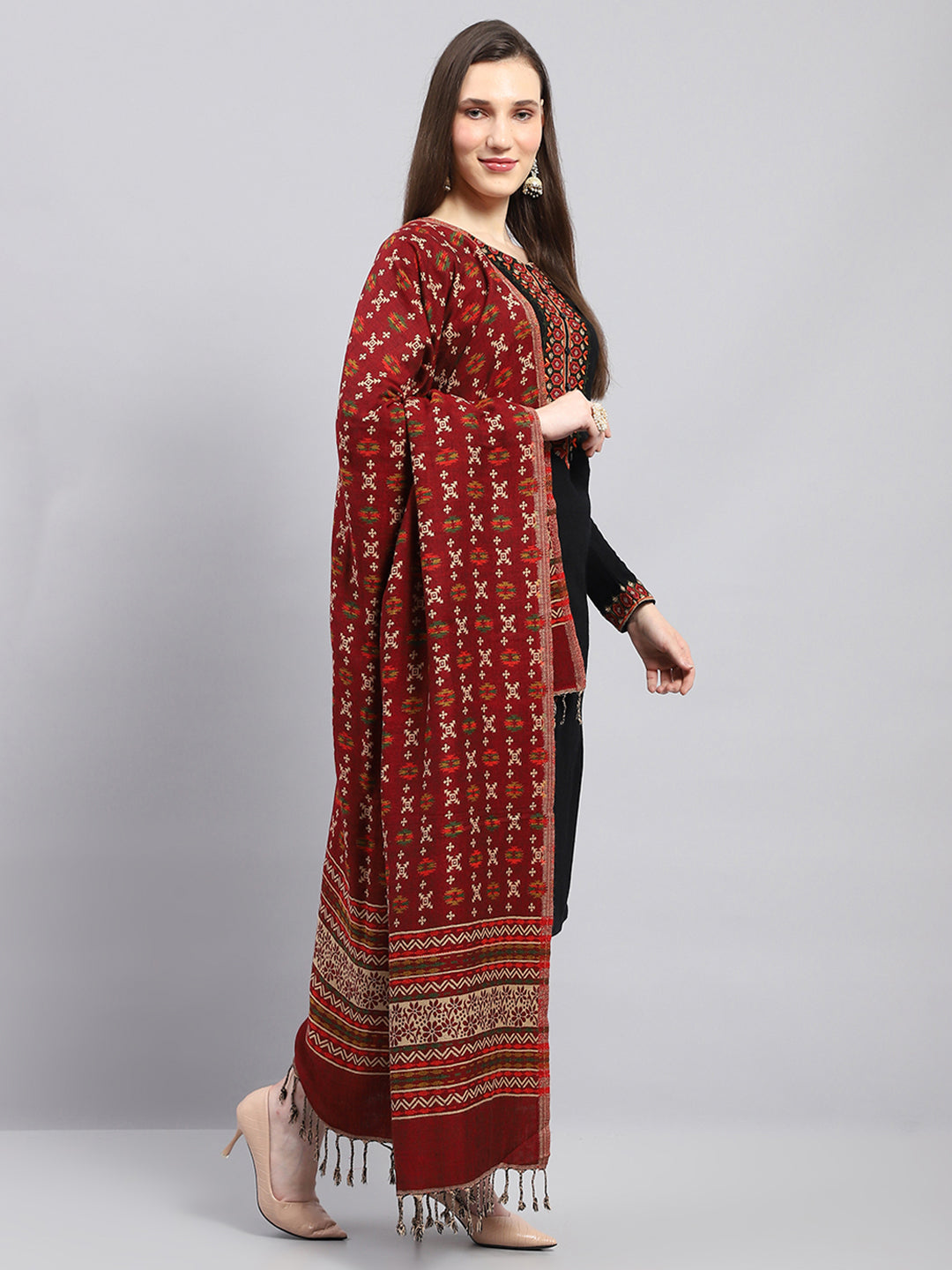 Women Multicolor Self Design Shawl