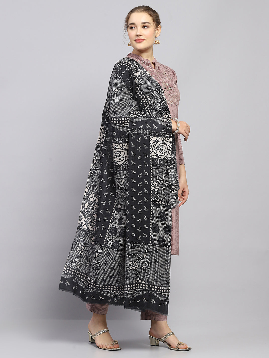 Women Black Self Design Shawl